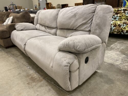 Soft Grey Plush Wide Seat Dual Manual Recline Loveseat
