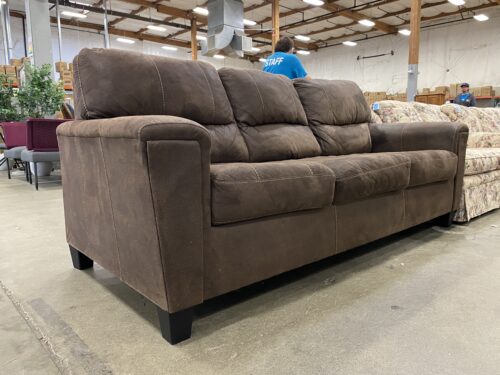 Brown Microsuede 3 Seat Sofa with Contrast Stitch Detail