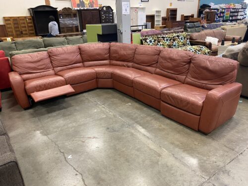 Extra Large Brick Red Leather Sectional with Manual Recliners (AS-IS)