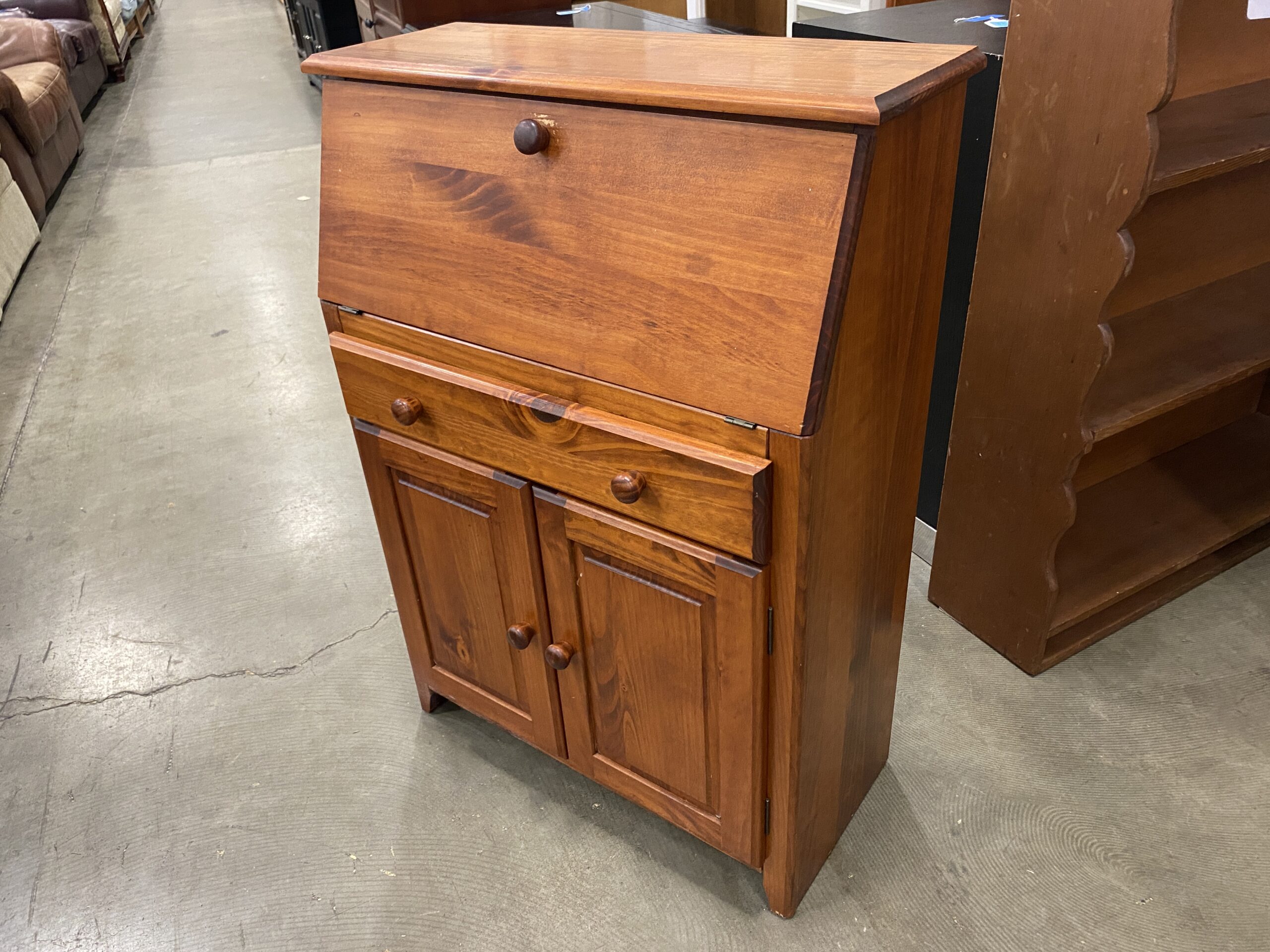 Vintage Petite Wooden Secretary Desk with Lower Cabinet