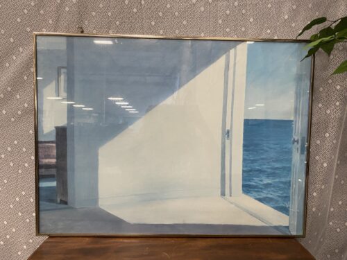 Abstract Door to Water Art Print in Brass Metal Frame