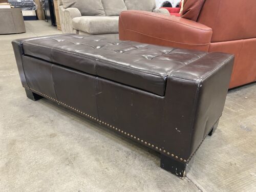 Brown Sleek Tufted Rectangular Storage Ottoman