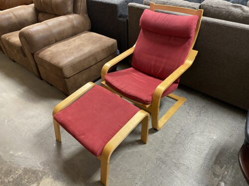 IKEA Poang Red Cushioned Armchair & Ottoman (Set of 2)