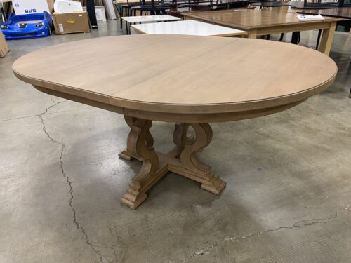 ETHAN ALLEN  Grey Wash Wooden Maple Pedestal Dining Table with Leaf Insert