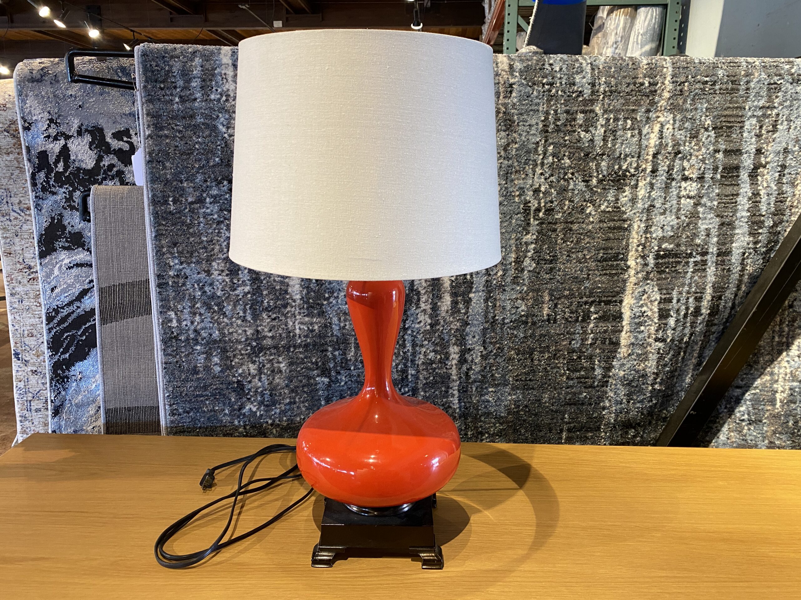 Vibrant Orange Glazed Ceramic Table Lamp with Brass Base