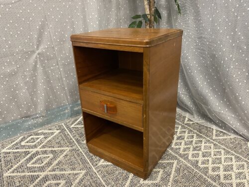 Vintage Wooden Nightstand with Unique Orange Lucite Pull and Single Drawer