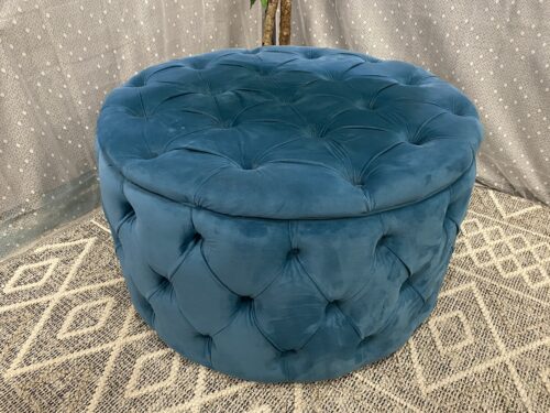 Teal Microplush Tufted Ottoman