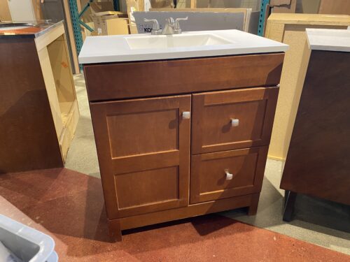 30.5" Bathroom Vanity in Chestnut with White Top