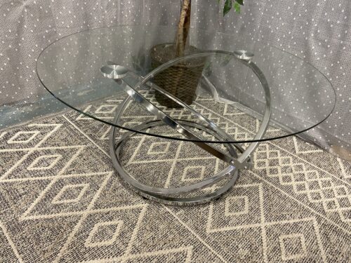 ASHLEY  Hollynyx Glass Top Table with Curved Chrome Base