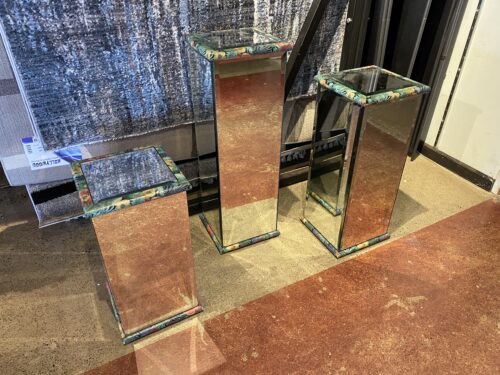 3 Mirrored Pedestals with Green Floral Design  (Set of 3)
