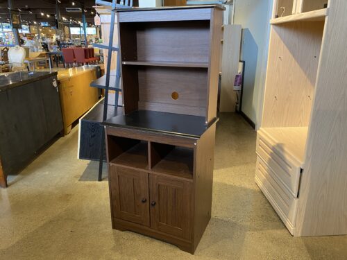 Brown and Black Freestanding Kitchen Microwave Hutch