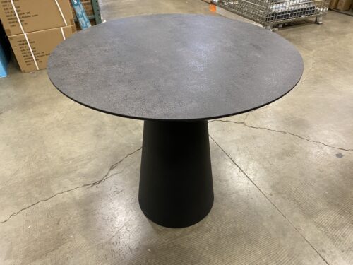 Petite Modern Round Black Dining Table with Textured Top and Conical Pedestal Base