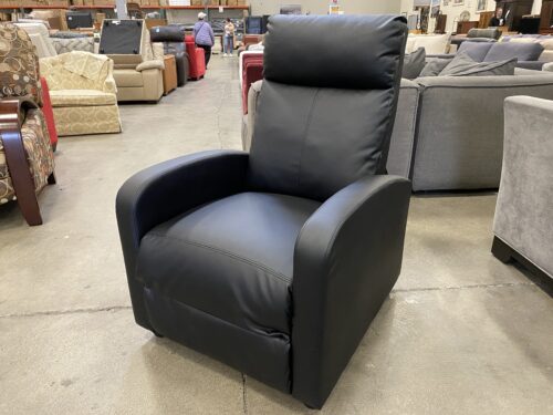Black Leather Push Recliner with Rounded Black Feet