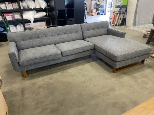 Modern Heathered Slate Grey 2 Piece L-Shaped Tufted Sofa with Wooden U-Shaped Legs