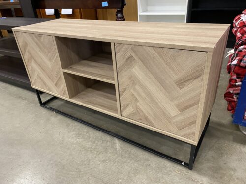 2 Door Media Stand with Herringbone Door Fronts and Open Metal Frame Base