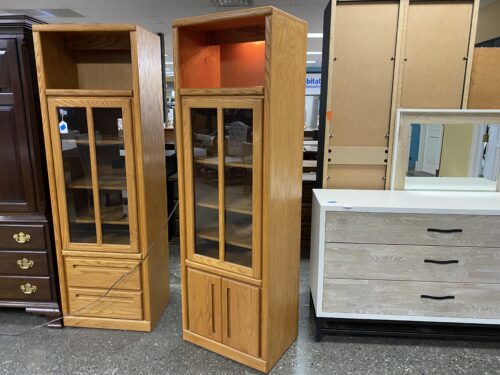 Light Oak Finish Lighted Display Cabinet w/ Cabinet Doors