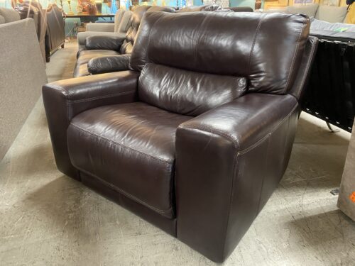 Wide Dark Brown Leather Manual Reclining Armchair