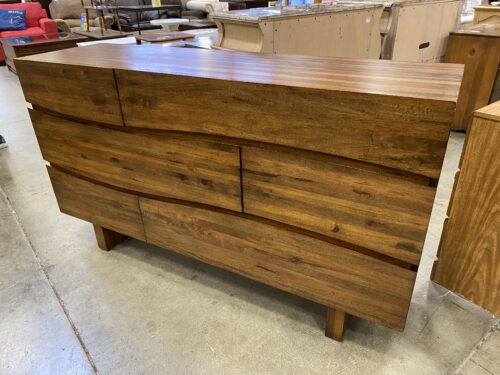 Solid Sengon Tekik Wood 6 Drawer Dresser with Wave Front Asymmetrical Drawers