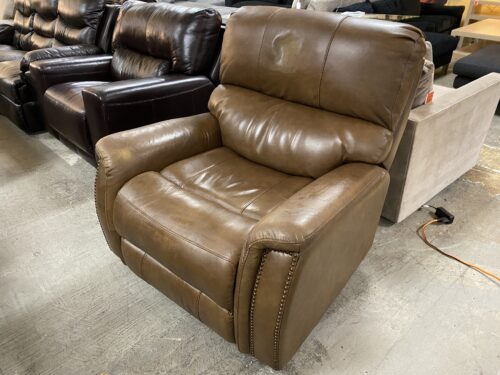 BARCALOUNGER Caramel Power Recliner w/ Nailhead Trim