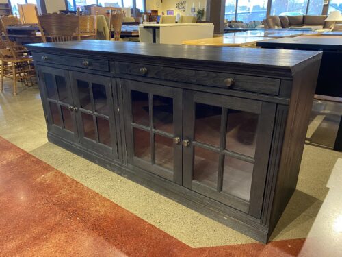 POTTERY BARN Livingston Modular 3-Piece Media Console with Glass Cabinets in Dusty Charcoal