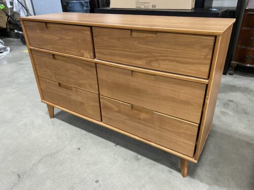 WALKER EDISON Sloan Mid-Century Modern Solid Wood 6 Drawer Dresser with Recessed Handles and Caramel Finish