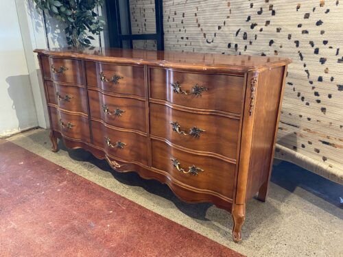 French Provincial 9-Drawer Serpentine Dresser in Solid Cherry Wood
