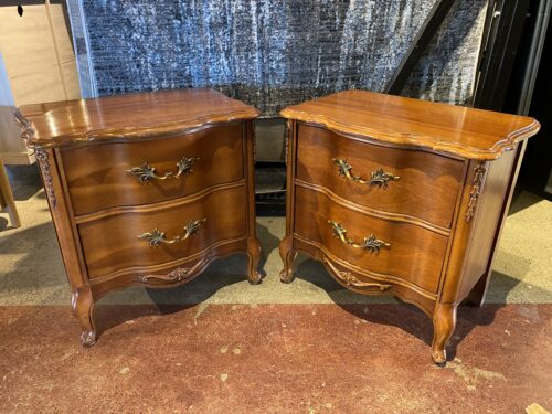 French Provincial 2-Drawer Serpentine Nightstand in Solid Cherry Wood