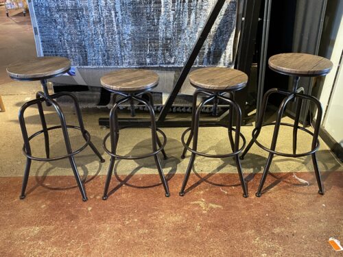 Industrial-Style Adjustable Swivel Bar Stools in Brown (Set of 4 Stools)