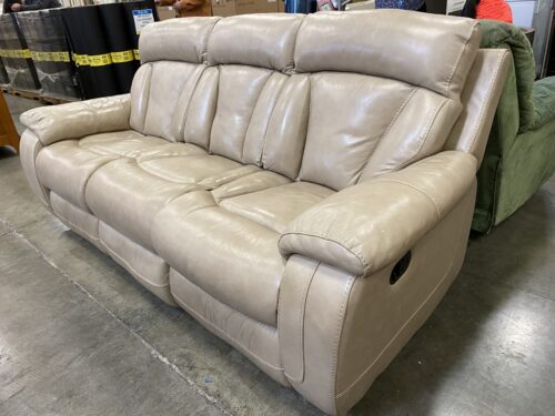 Tan Leather 3 Seat Sofa with Double Manual Recliners