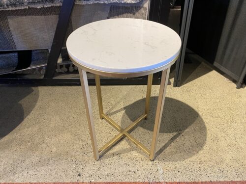 White Round Marble Top Side Table with Cross-Shaped Base