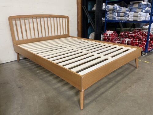 ARTICLE Culla Light Wood Queen Size Bed Frame with Spindle Headboard and Tapered Legs