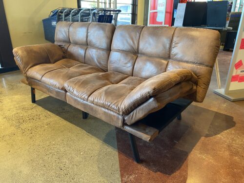 Adjustable Brown Futon Sofa Bed with Split Back