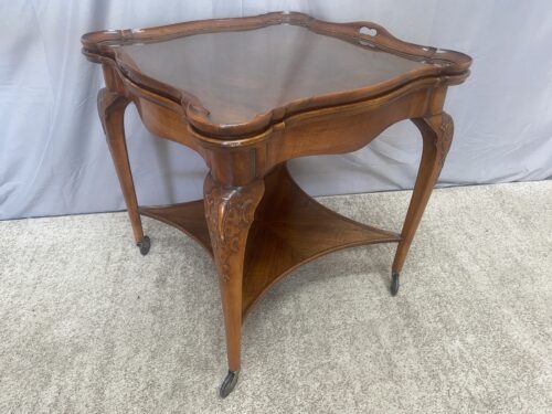 Vintage Wooden Rolling Bar Cart w/ Removable Glass Tray Top
