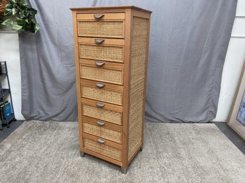 Blonde Wicker 7-Drawer Tall Chest