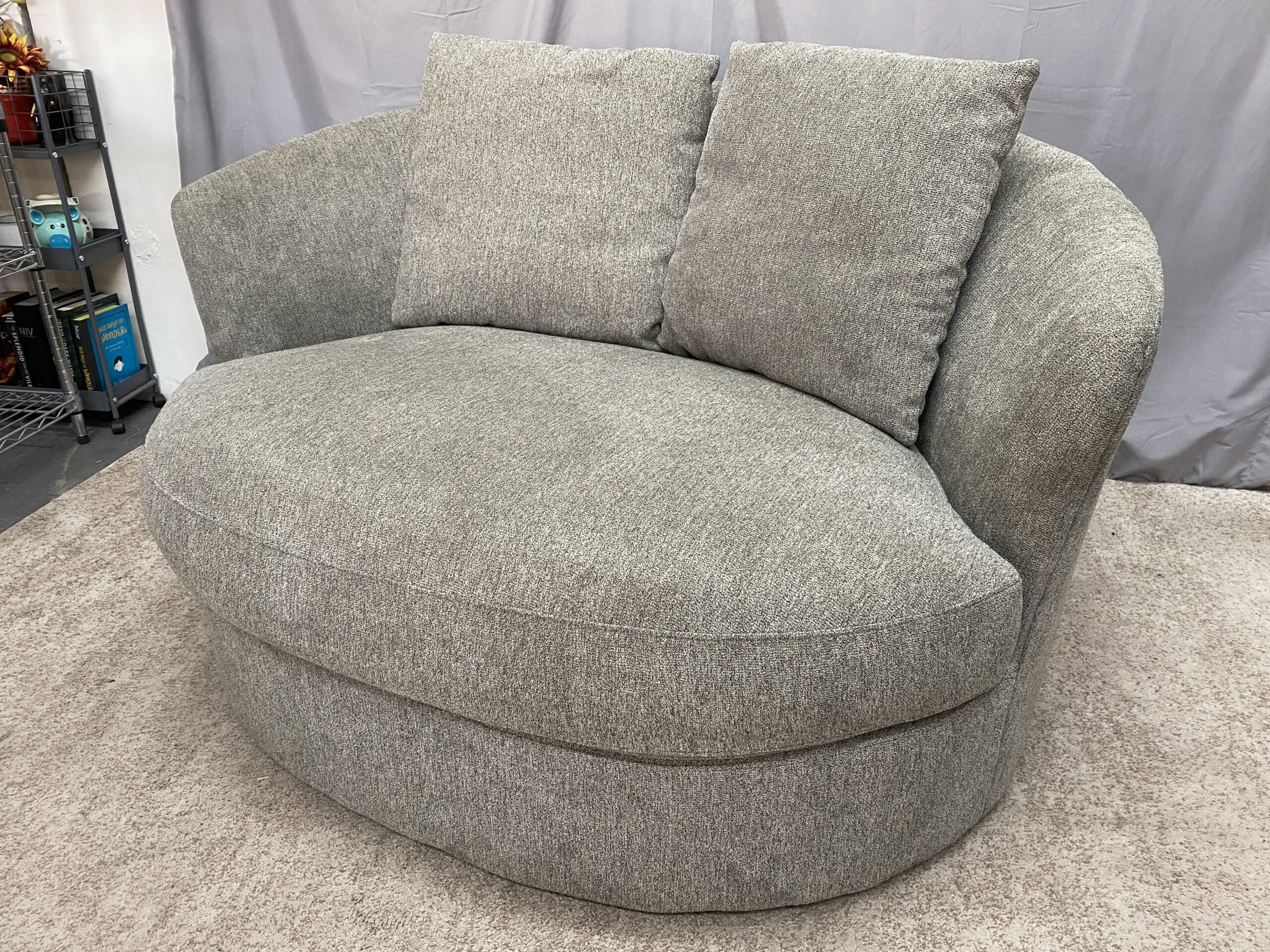 Grey Fabric Barrel Swivel Lounge Chair