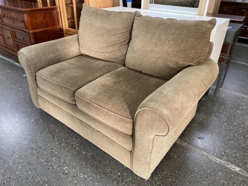 BASSETT Olive Fabric Roll Arm Loveseat