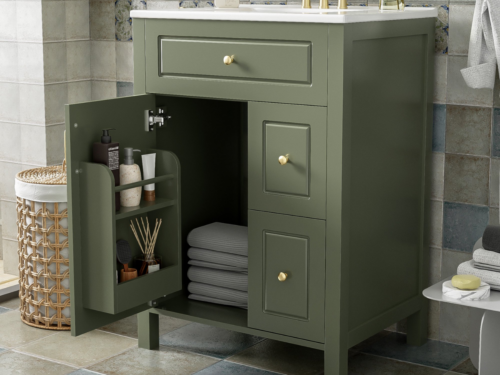 NEW! LOVMOR 24Inch Bathroom Vanity with Ceramic Sink 1 Soft Close Door 2 Soft Close Drawers and Double Storage Racks on the Door Model #N729P192078F
