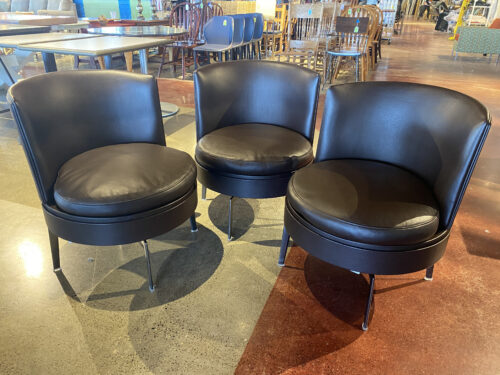 Flexform Feels Good Brown Leather Swivel Chair with Metal Base ( Set of 3 )