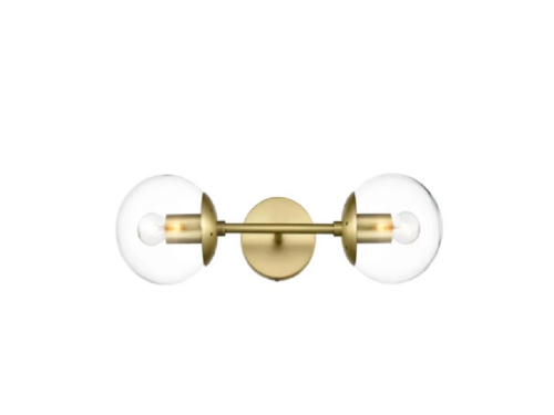 NEW! LIGHT SOCIETY  Brushed Brass and Clear Dual Globe Wall Sconce