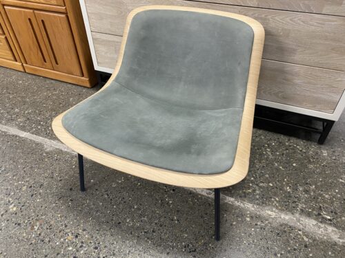 BLU DOT Nonesuch Blonde Upholstered Lounge Chair w/ Greyish Green Cushion