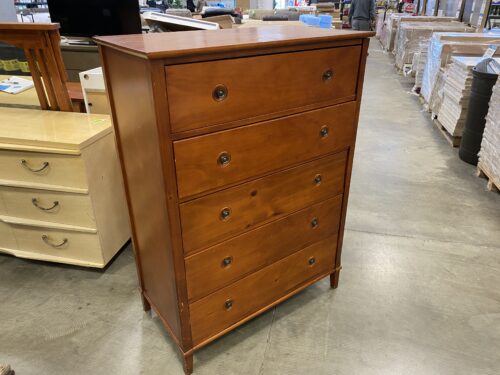Vintage Wooden Cherry Finish 5 Drawer Dresser