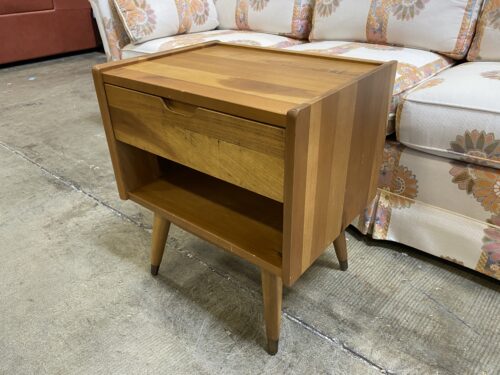 MCM Style Wooden Petite Nightstand with Drawer