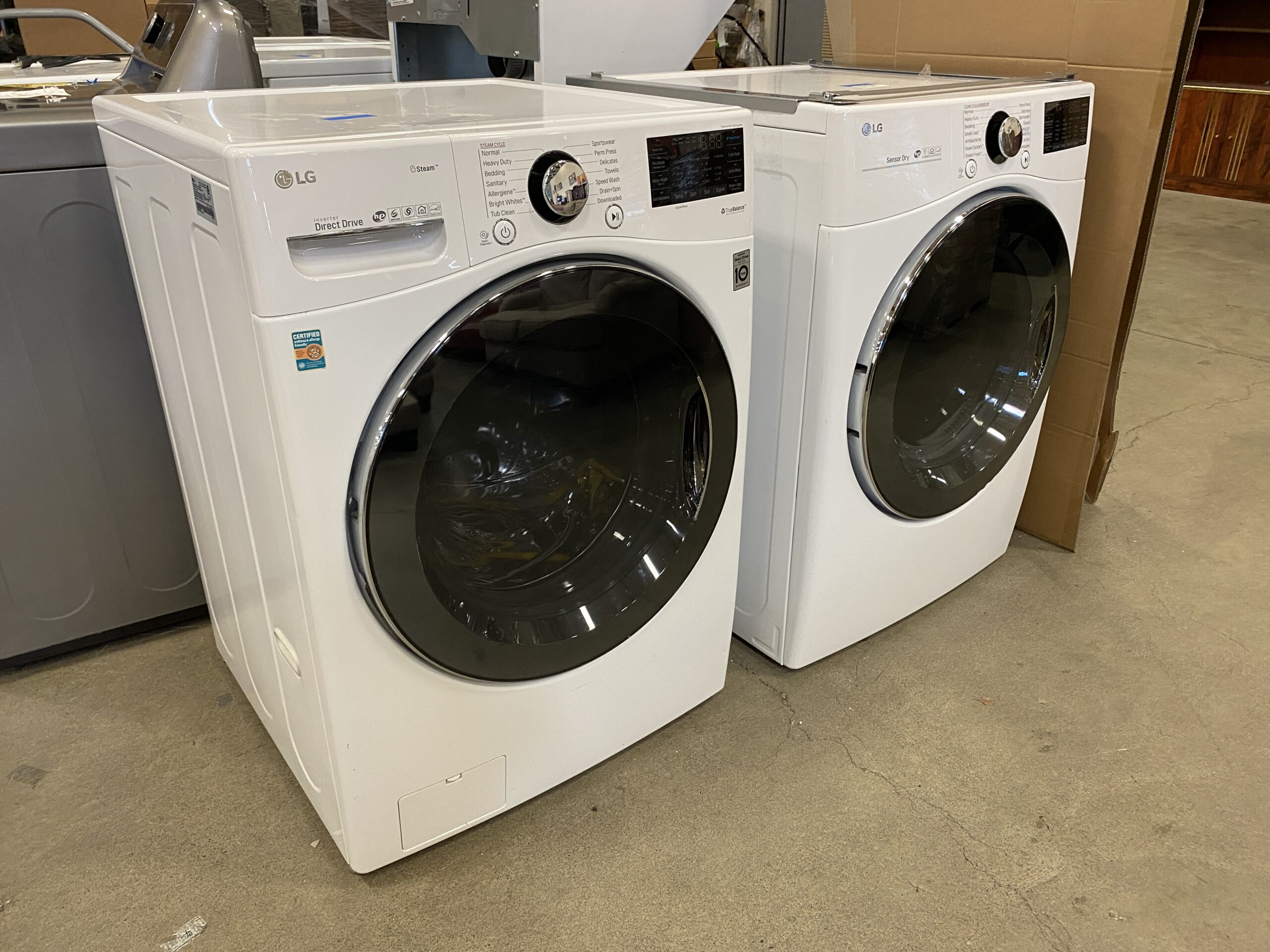 LG 27 Inch Smart Wifi Enabled Front Load Washer and Stacking Dryer Set Model #WM3900HWA / DLGX3901W (Set of 2)