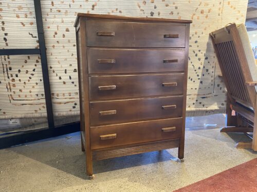 Vintage Art Deco Five Drawer Dresser on Casters