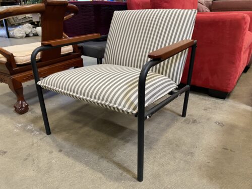 Modern Outdoor Lounge Chair with Metal Base and Striped Cushions