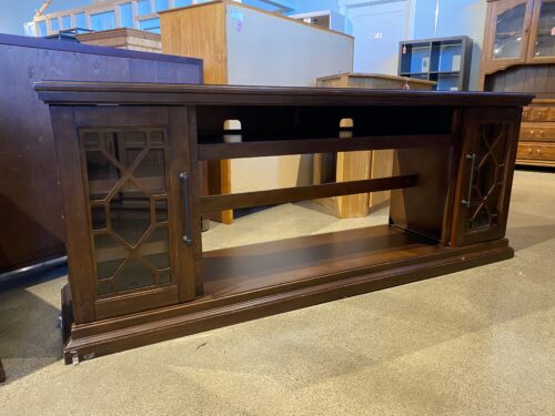 TWIN STAR Dark Wood TV Console with Lattice Design Doors