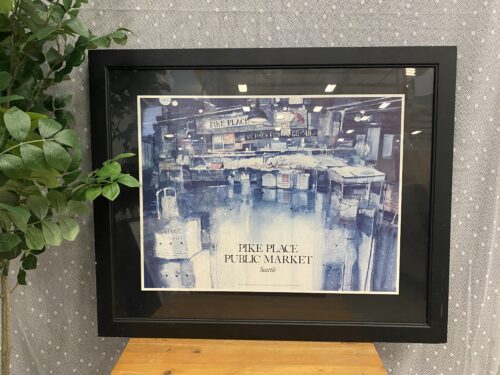 Vintage 80's Pike Place Market Framed Watercolor Art Print