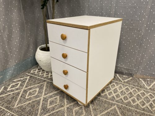 White Wooden 4 Drawer Rolling Nightstand