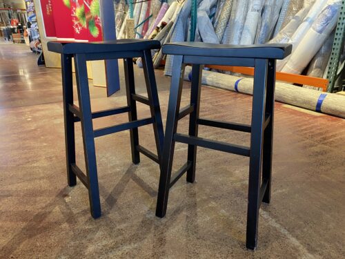 Black Wooden Saddle Seat Bar Stools (Set of 2)