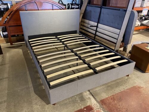 Grey Upholstered Queen Sized Bed Frame